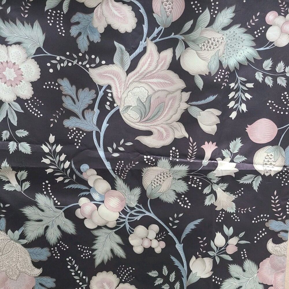 Waverly Schumacher Fabric Shaw Hall Floral 54" x 3 Yards Black Glossy Cotton New